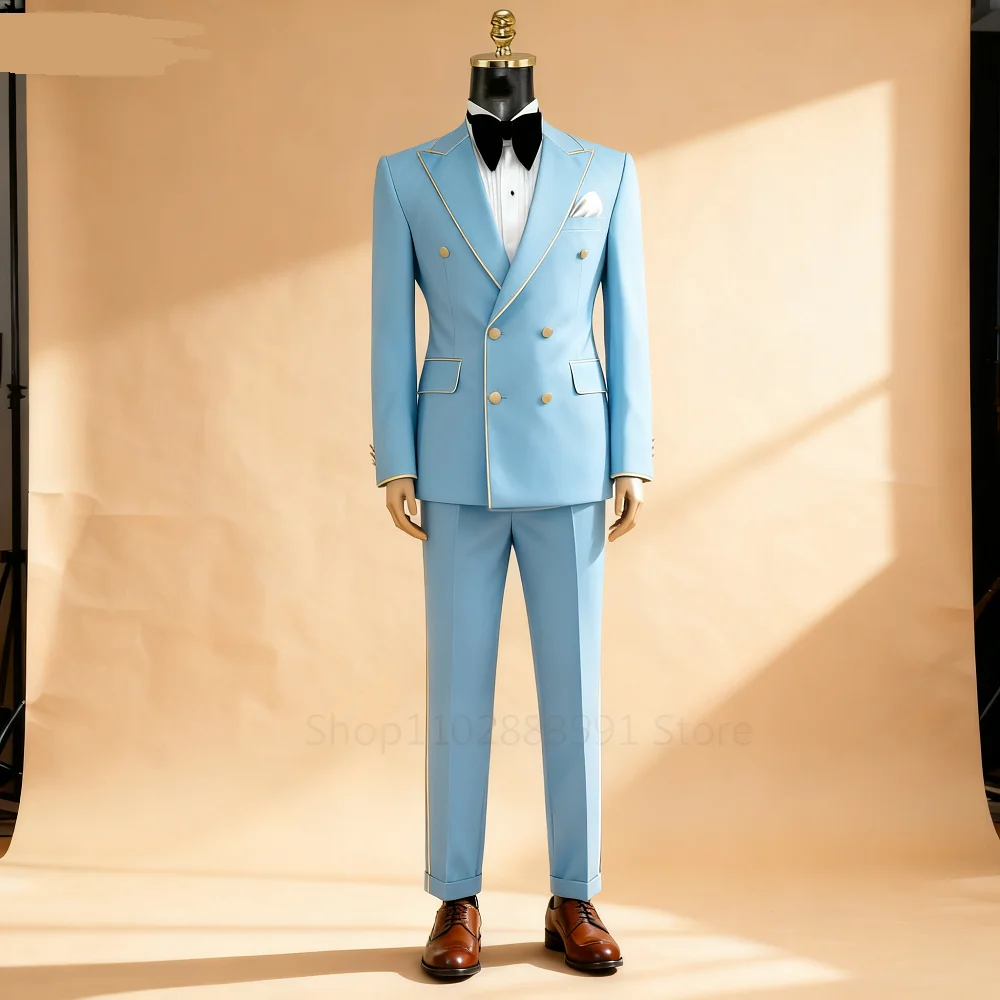 

Men's Terno Masculino Smoking Formal Fino Fit Notch Lapel Solid Color Wedding Trousers Khaki 2-Piece Suit for Groom