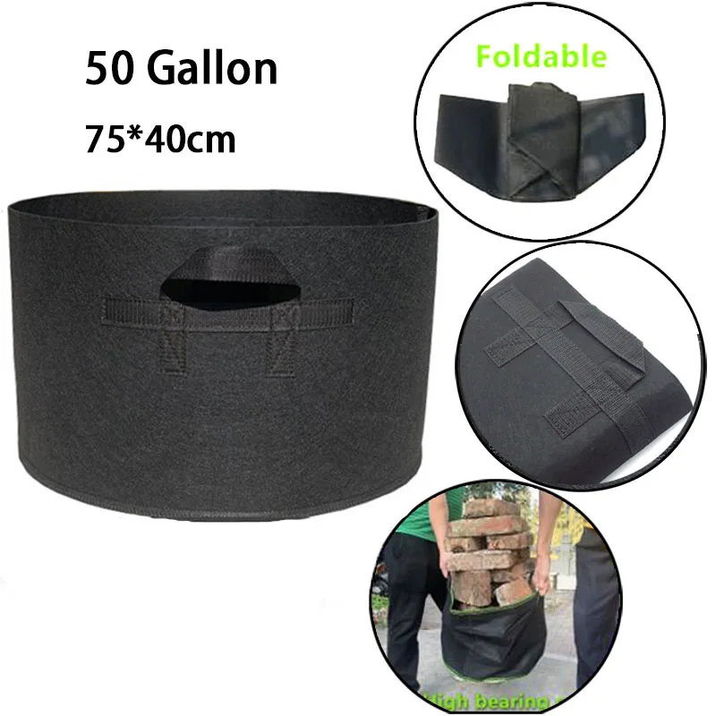 

50 Gallon Hand Held Plant Grow Bags High Bearing Fabric Pot Jardim Flowers Plant Growing Grow Garden Tools Orchard