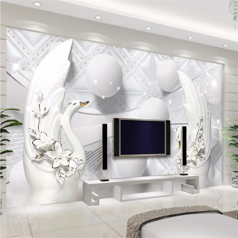 

Индивидуальные 3D-обои с изображением европейских лебедей и цветов, фотообои для гостиной, фон для телевизора, настенные декорации для дома