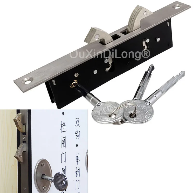 

2 шт. замок для ворот из алюминиевого сплава, раздвижная дверь для патио, врезная защелка, двойной замок с крючком, невидимые дверные замки с 3 шт. ключами FG975