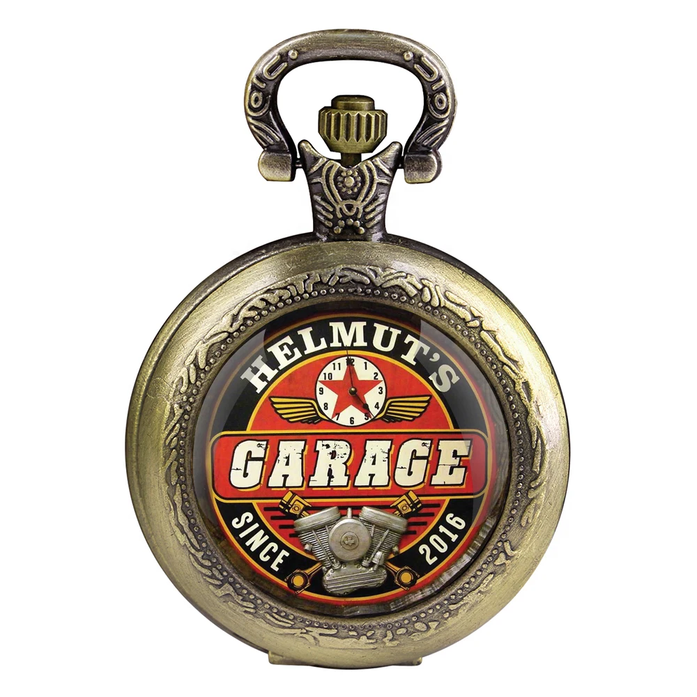 ساعة جيب كوارتز سوداء على شكل قبة زجاجية من GARAGE مع قرص أرقام عربية وسلسلة متينة هدية للرجال والنساء