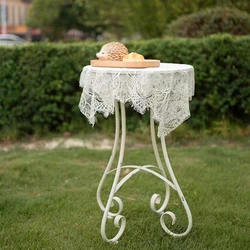 French Antique White Metal Flower Plant Stand, Small Coffee Side Table