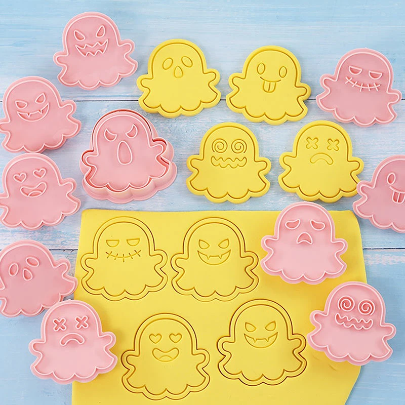 Halloween Cartoon Cookie Molds Set Pumpkin Wizard Plastic Cookie Cutter Frosting Cookie Stamps Baking Tools