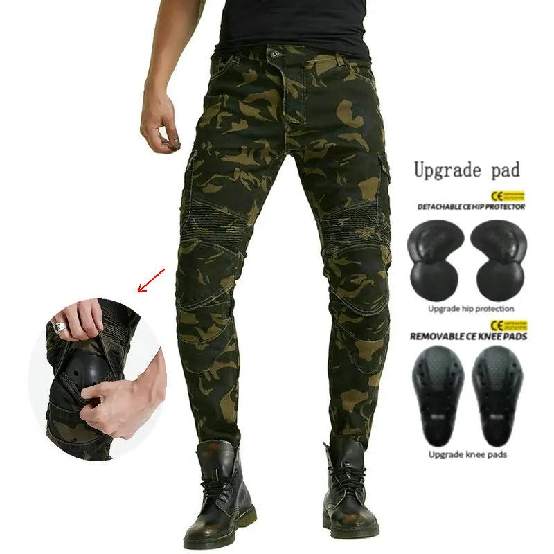 

Motocross Riding Jeans For Men Volero Motorcycle Protection Pants Straight Loose Military Camouflage Four Seasons Cycle Trousers