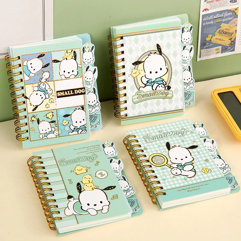 4 Pcs Cartoon Sanrio Characters A7 mini Notebook Pochacco Melody Kuromi Anime Color Page Coil Book Student supplies