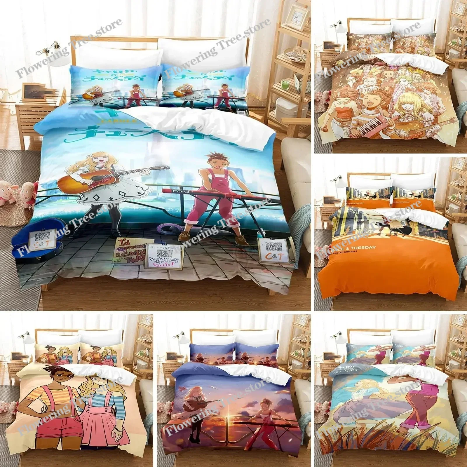 

3D Printed Carole & Tuesday Bedding Set Anime Pillowcase Duvet Cover Double Twin Full Queen King Adult Kids Bedclothes Quilt