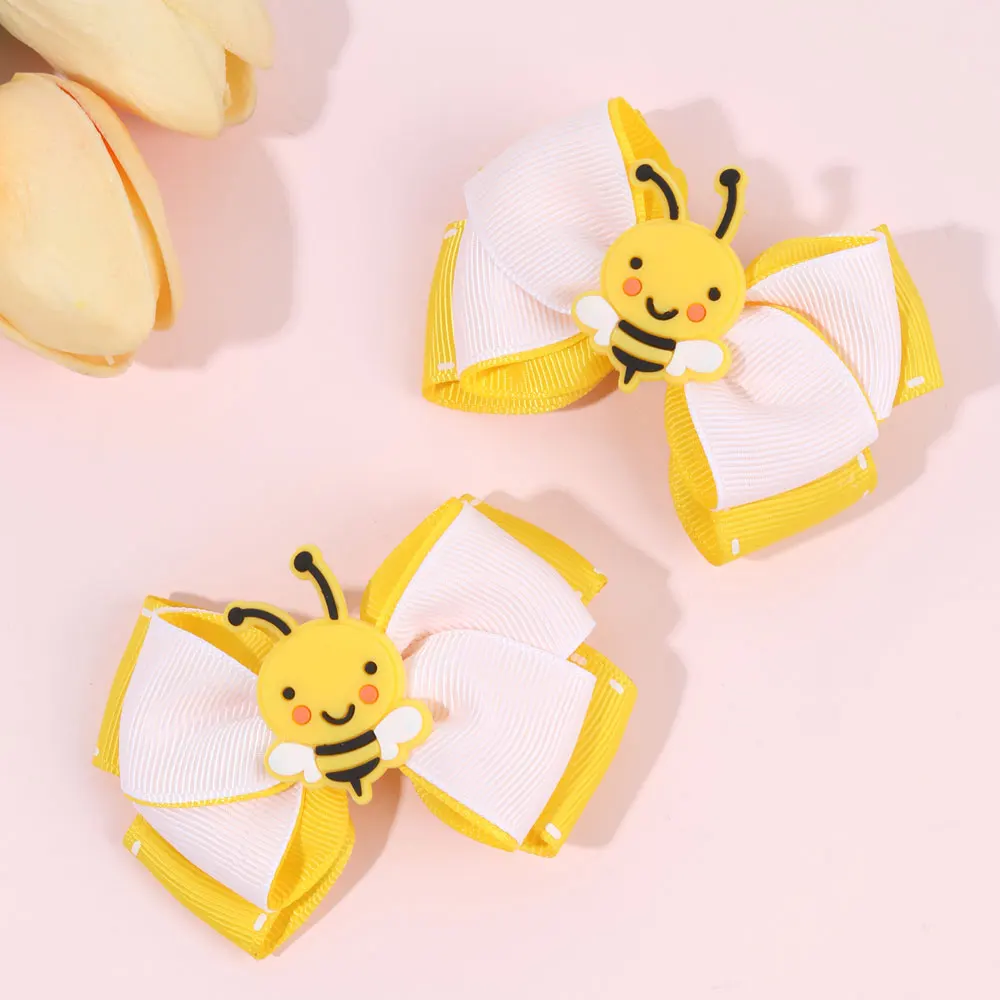 2 pezzi Cartoon Bee Hairpin elegante nastro Bowknot fermagli per capelli bambini torna a scuola accessori per capelli ragazze mollette copricapo