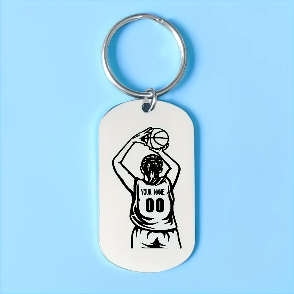 Porte-clés de fan de basket-ball personnalisé, nom et numéro personnalisés, porte-clés sportif en acier inoxydable pour les amateurs de basket-ball