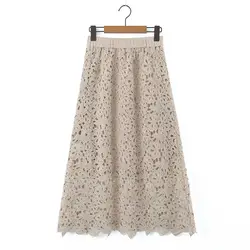 Hollow Out Lace Knit mid-length Skirt Women Autumn Winter 2023 Plus Size Casual Clothing Good Quality Vintage OL French Skirt