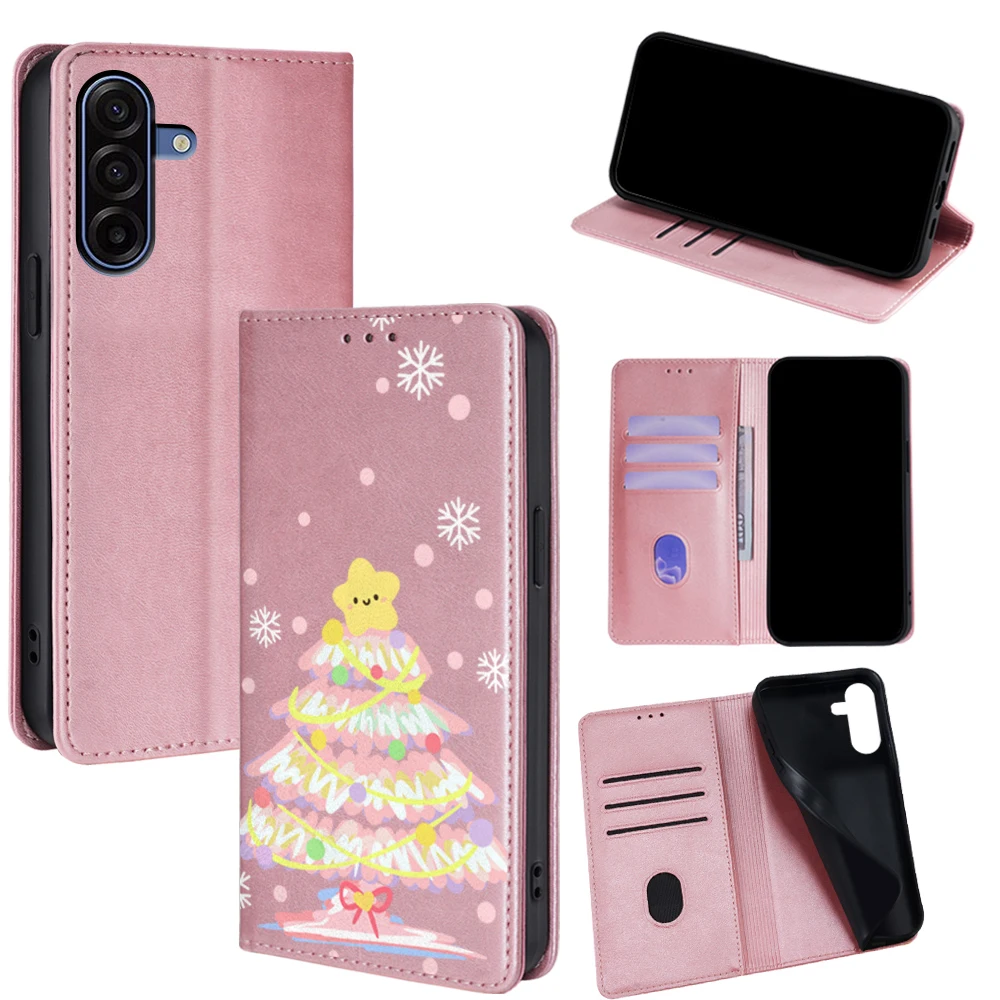 Magnet Leder Weihnachten Muster Brieftasche Fall für Samsung Galaxy S25 Ultra S25 FE S24 S23 S22 Plus A17 A07 A56 A36 A26 Flip-Cover