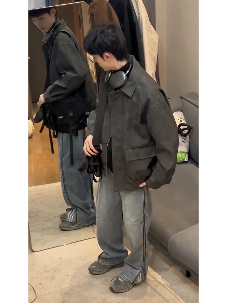 

Мужская кожаная куртка в американском ретро-стиле, пилотская, байкерская, винтажная, свободного кроя, весенняя, молодежная, модная верхняя одежда