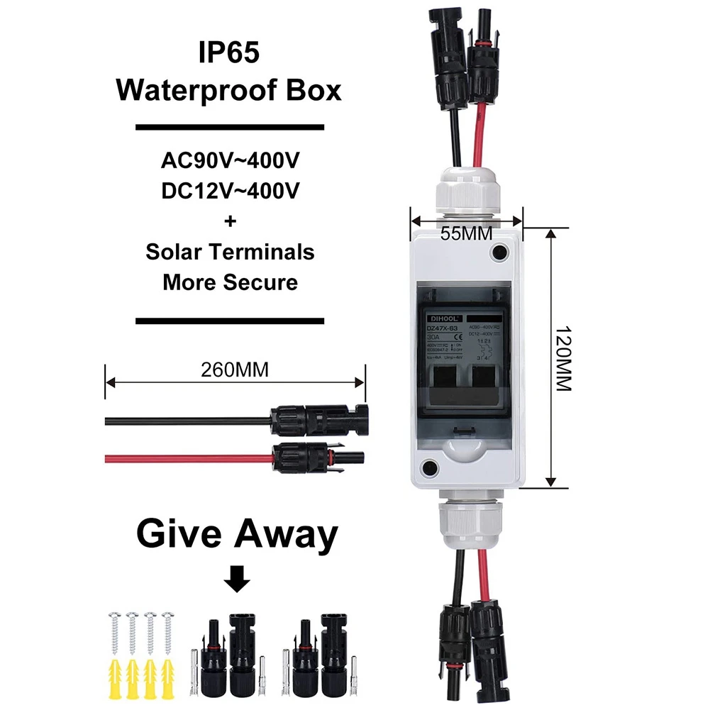 Imagem -03 - Disjuntor Miniatura com Caixa de Distribuição Ip65 Interruptor de Desconexão cc 30 Amp 12v400v para Painéis Solares Plug-and-play