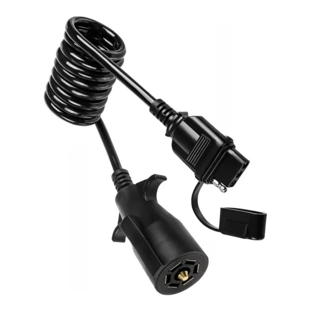7-Way Round Socket to 5-Way Flat Trailer Adapter with 5 Foot Coiled Cable for Quick Connect Design and Long Cycle Life