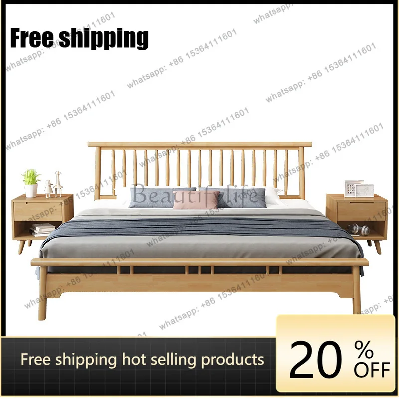 LX Nordic Solid Wood Adult Double Bed Log Japanese Simple Solid Wood Bedroom Suite Furniture