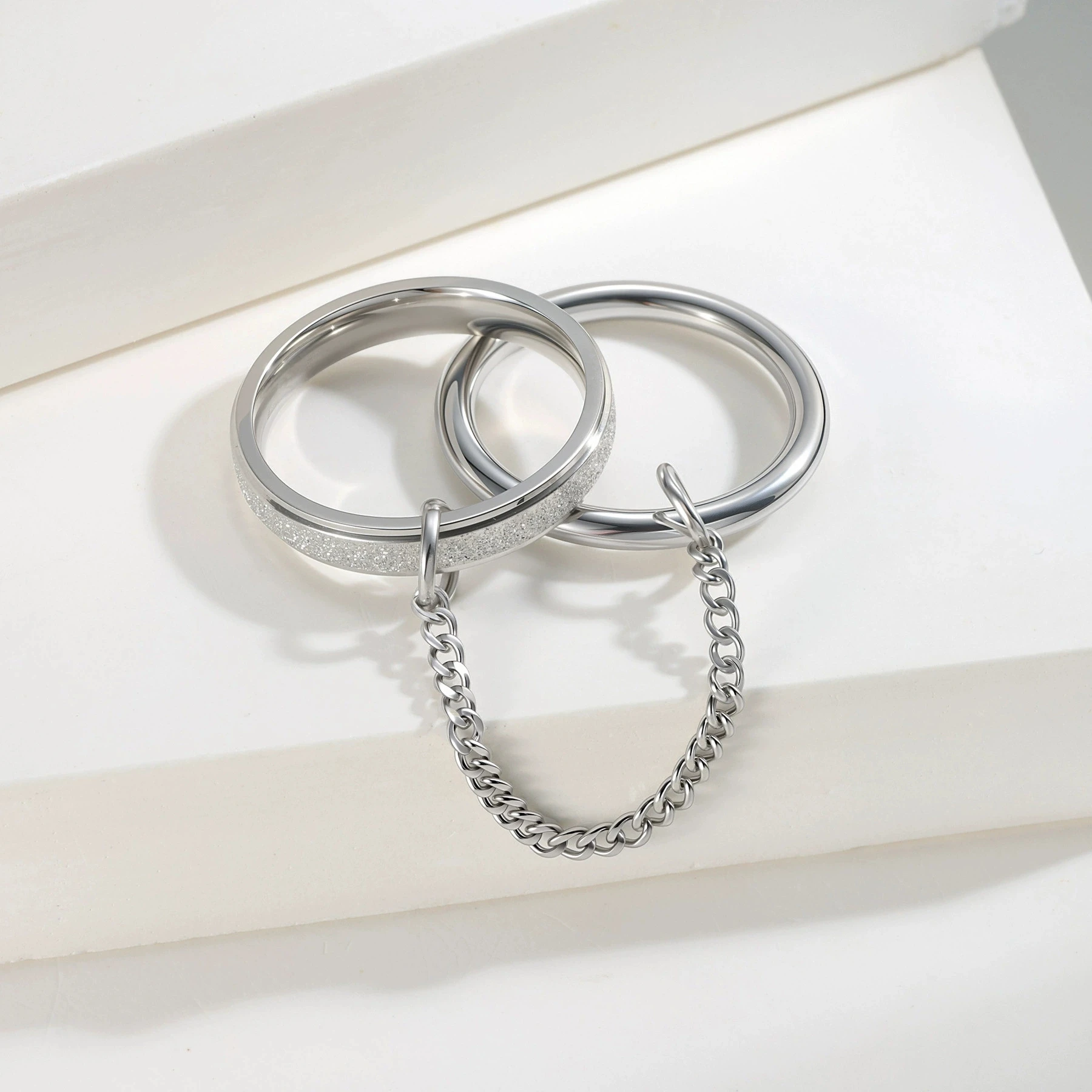 2 unids/set de anillos finos apilables redondos de acero inoxidable para mujer, cadenas conectadas de Color dorado y plateado, joyería de bandas de boda para dedo