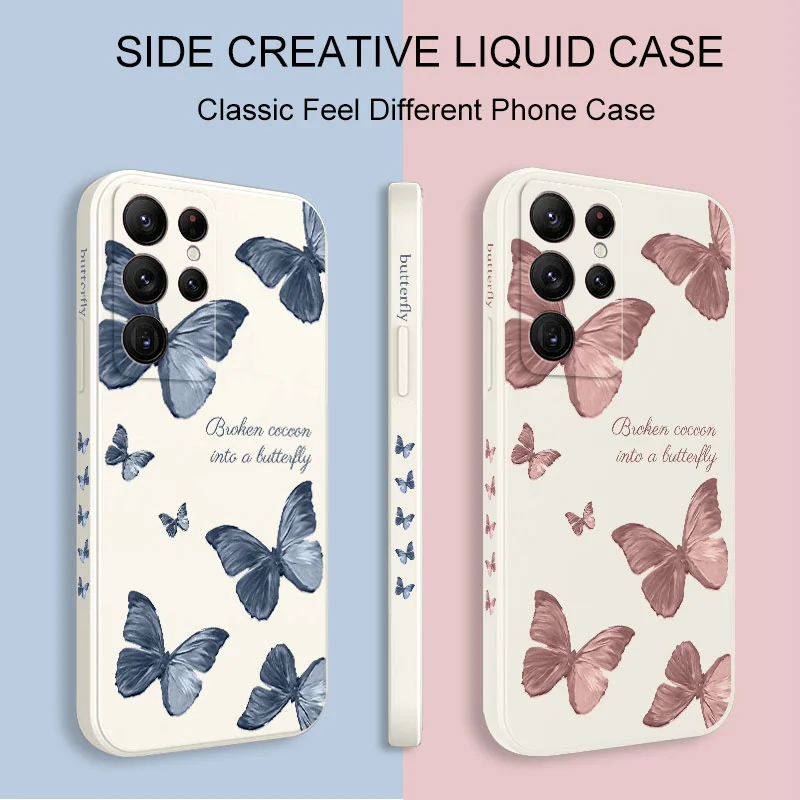 Red Blue Butterfly Phone Case For Samsung Galaxy S24 S23 S22 S21 S20 Ultra Plus FE S10 S9 S10E Note 20 ultra 10 9 Plus Cover