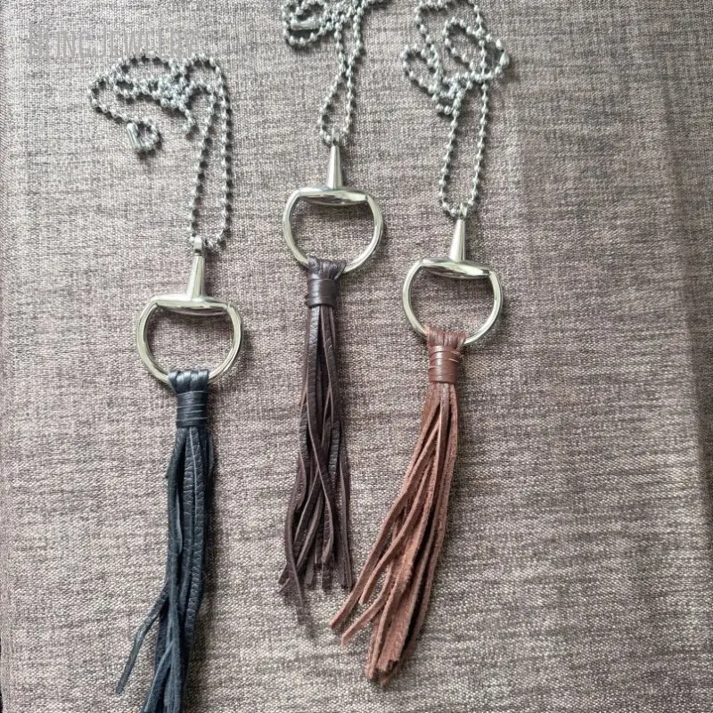 

10Pcs Valentine Day Gift Snaffle Bit Horsebit Leather Tassel Necklace Equestrian Gift Women Stainless Steel Ball Chain Jewelry