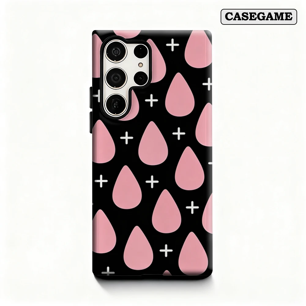 Casegame Phone Case for Samsung Galaxy S26 S25 Ultra S24 S23 Plus Shockproof Double Layer Tough Back Pink Teardrop Cross Cover