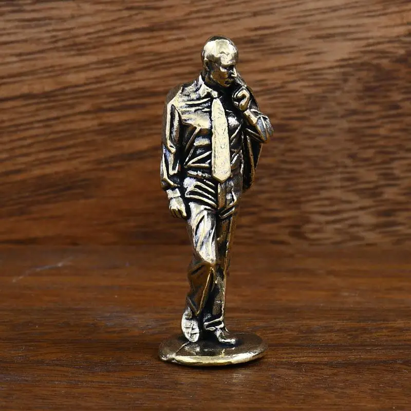Brass Handsome Male Statue Vintage Suit Figurine Retro Character Model Home Desk Office Decor Gift
