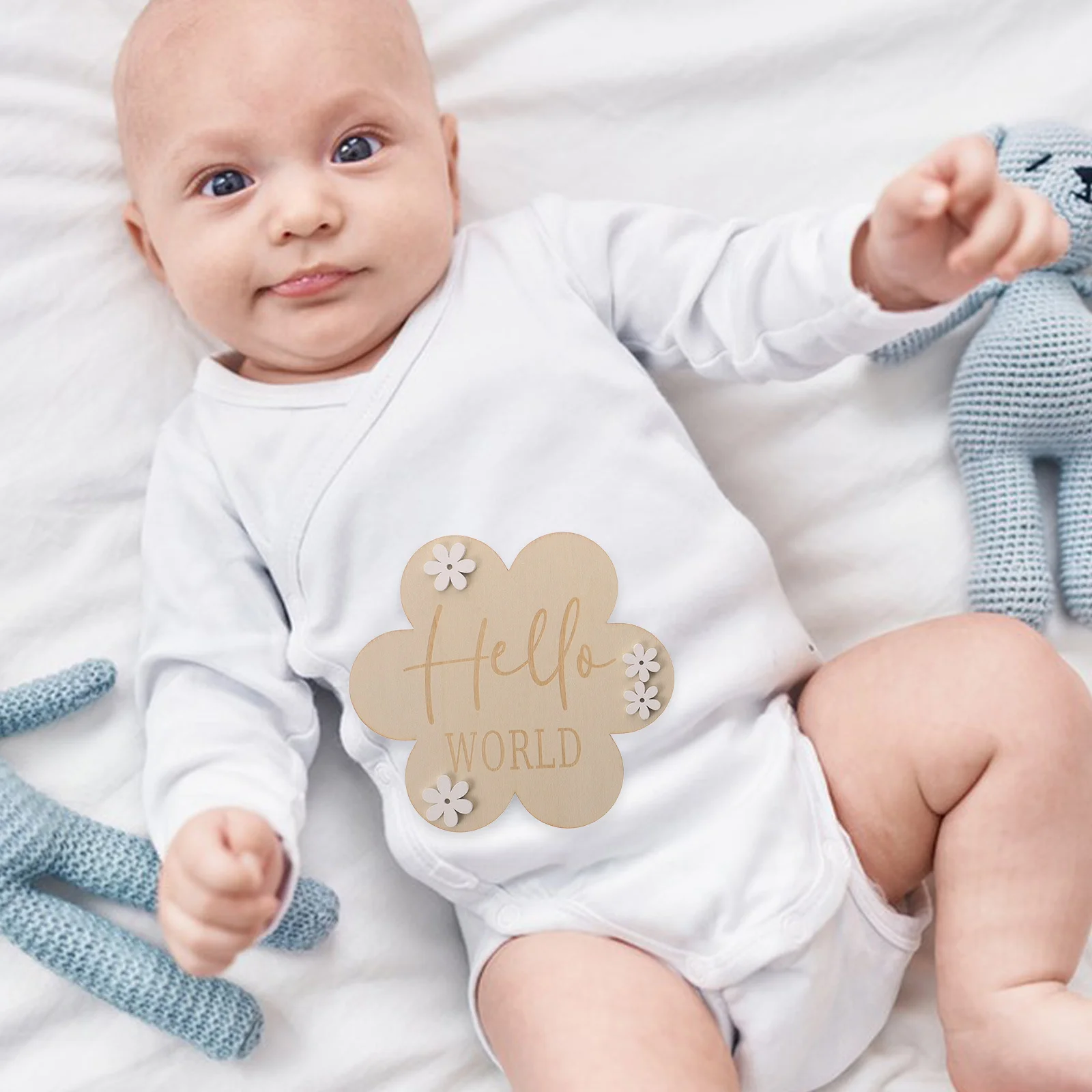 

2Pcs Baby Milestone Sign Flower Set Newborn Monthly Photo Props Growth Record Announcement Board Baby Birth Wood Sign