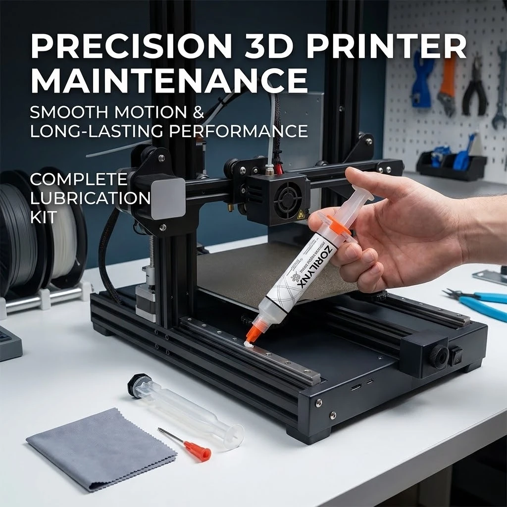 3D Printer Maintenance Grease Syringe Free Cleaning Cloth, Lubricant Oil for Linear Rail Guide Screw Quiet Smooth Operation
