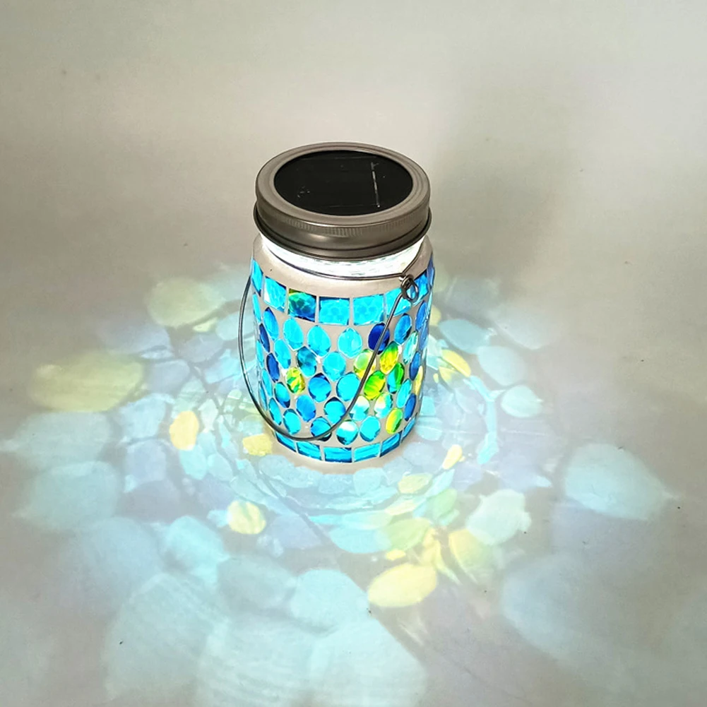 

LED Mosaic Solar Light Waterproof Mosaic Solar Hanging Light Jar Patio Solar Lantern for Garden Party Camping Terrace Yard Decor