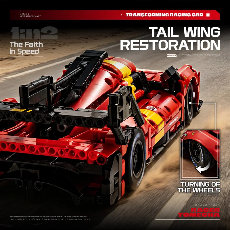 MOC Deformable Race Car Building Blocks,2-in-1 Mechanical Model, Switch Between Sports Car & Spider Mech, DIY Assembly Bricks