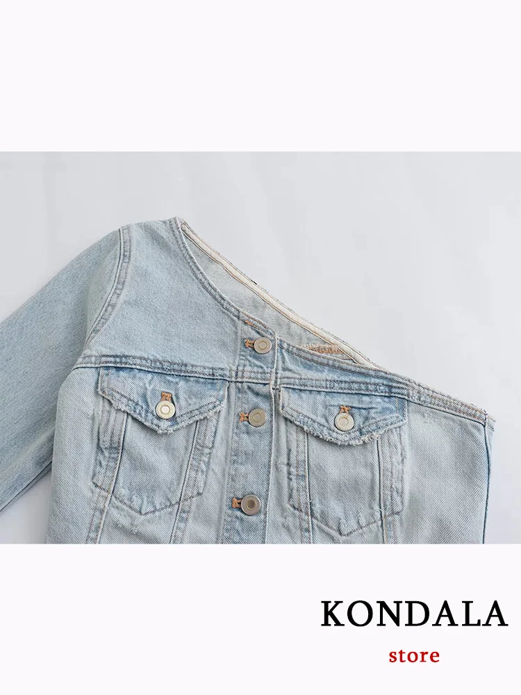 KONDALA Sexy Chic donna Solid top Denim manica lunga asimmetrico singolo rotatore polsino top nuova moda 2023 autunno Casual top