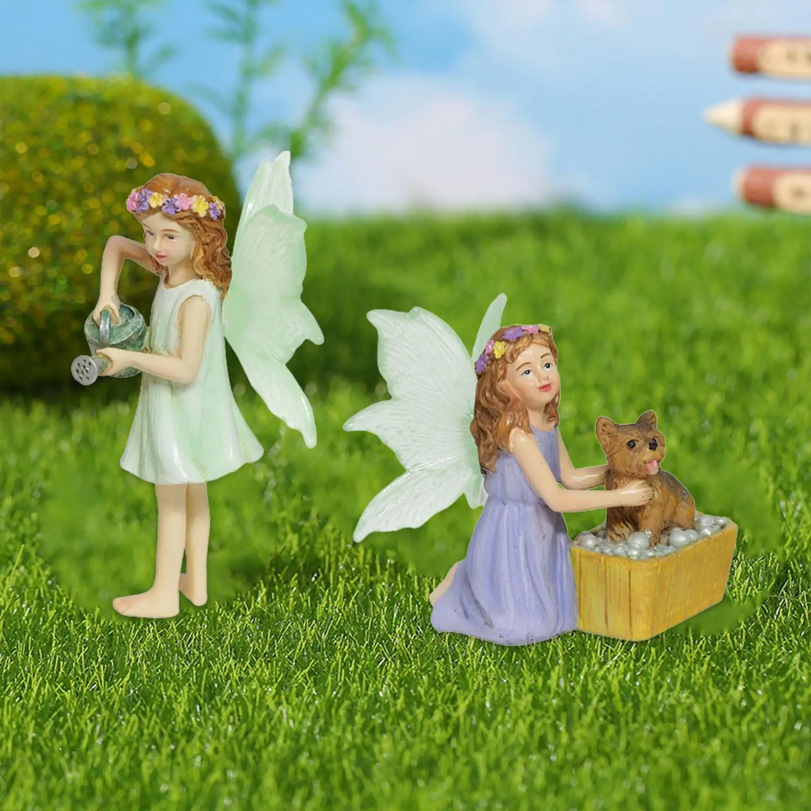 Fairy Garden Supplies Water Sprinkling Fairy Resin Figurine Pot Plants and Mini Garden Lawn Decorations Fairy Garden Accessories