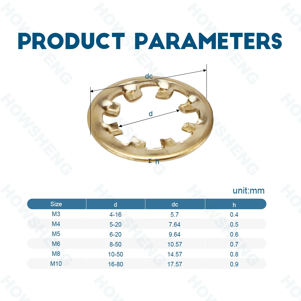 HOWSHENG 20-50pcs Brass Internal Tooth Star Lock Washer M3 M4 M6 M8 M10 Copper Serrated Gasket