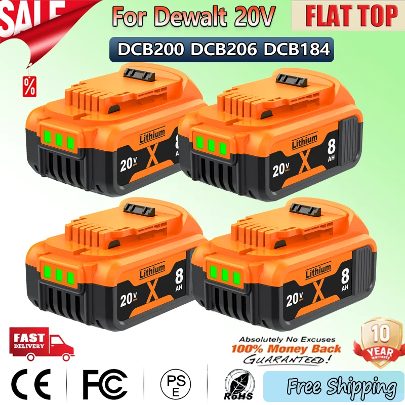 Per Dewalt 18V DCB200 20V 8.0Ah Batteria di ricambio al litio DCB184 DCB200 DCB182 DCB180 DCB181 DCB182 DCB201 DCB206
