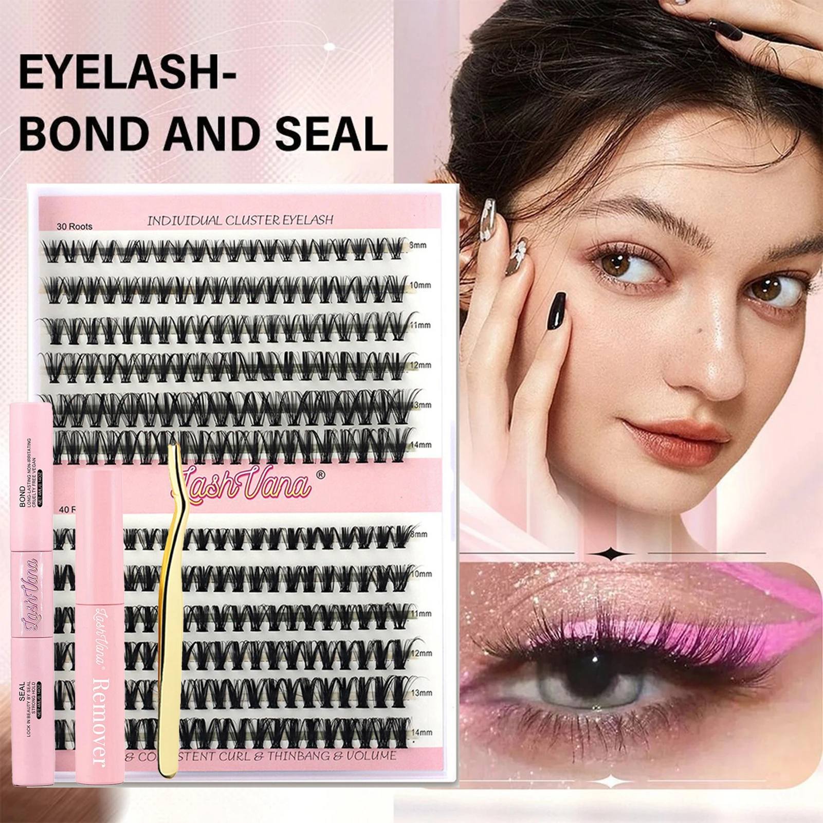 

30D 40D DIY Eyelash Extension Kit Individual Lashes Cluster D Curl Mix Lash Clusters with Bond and Seal Lash Extensions Set