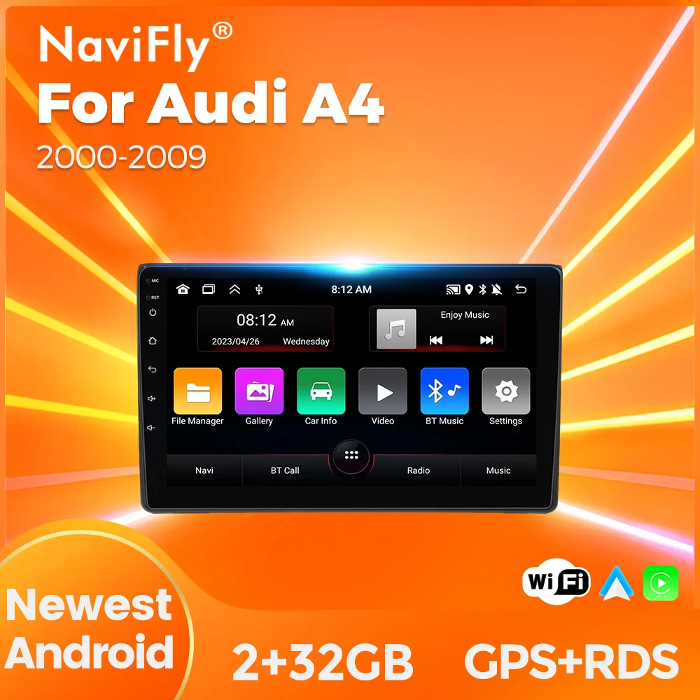 Navifly New Android Car Radio Multimedia Video Player For Audi A4 B6 S4 RS4 B7 SEAT Exeo 2002-2009 2Din GPS Carplay Wifi Stereo