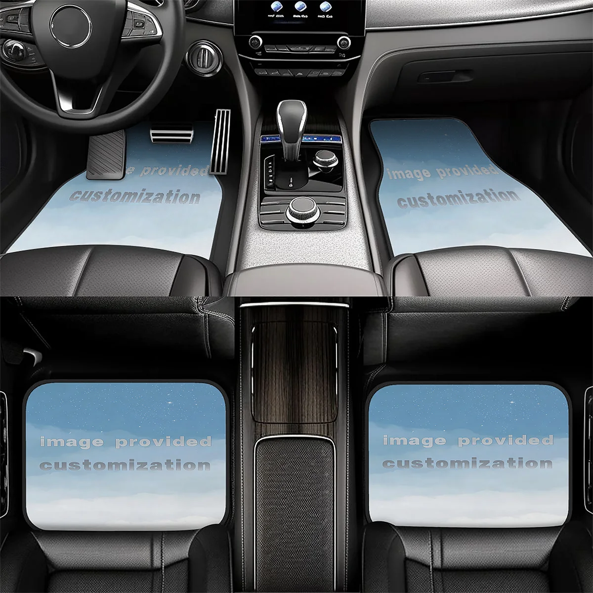 A Set Of Four Car Floor Mats Featuring A Printed Design To Elevate Your Vehicle'S Interior. These Universal Mats Can Be Customiz