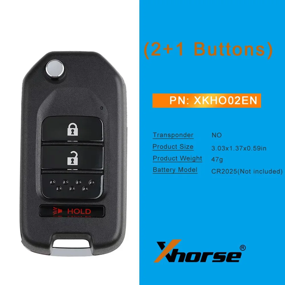 5PCS Xhorse XKHO02EN Wire Remote Key for Honda Flip 2+1 Buttons English Version working with Xhorse VVDI Key tool