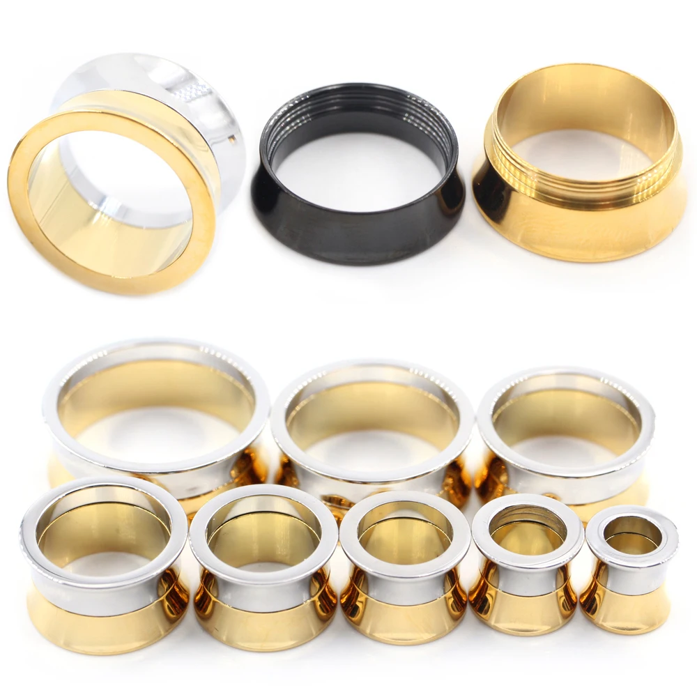 Alisouy 1PC Stainless Steel 2-Colors Thread Ear Flesh Tunnel Plug Expander Stretcher Flared Gauges Earring Piercing Body Jewelry