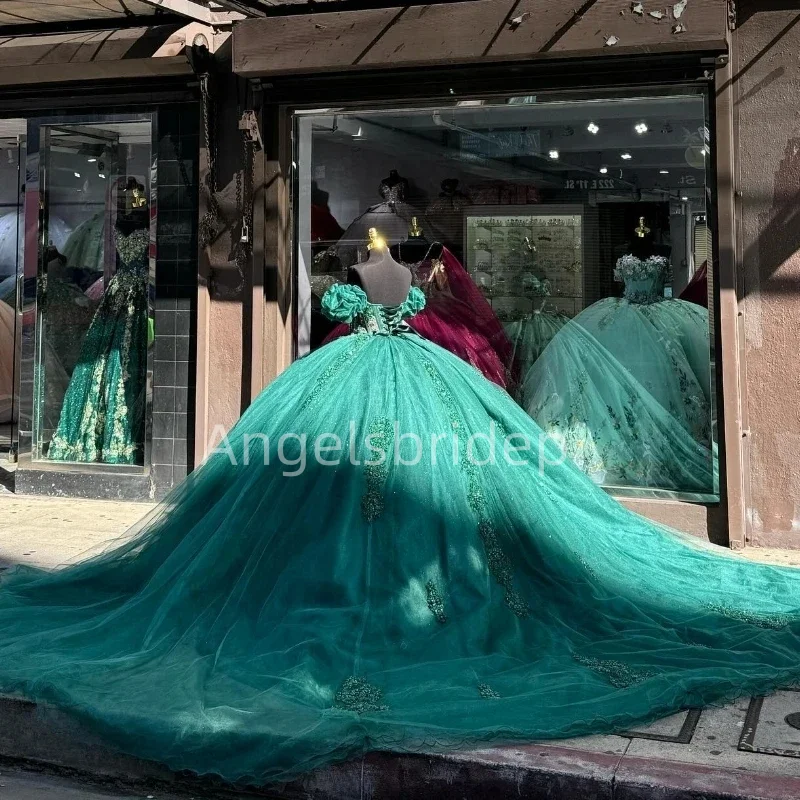 Angelsbridep Charming Emerald Green Vestido De 15 Años Ball Gown Quinceanera Dress Ruffle Tiered Girls Evening Party Dresses