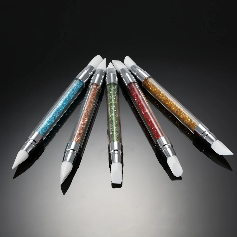 

5Pcs Nail Art Carving Pens Set Double Ended Sculpture Tools with Soft Silicone Heads for Flower Pattern Clay Modeling