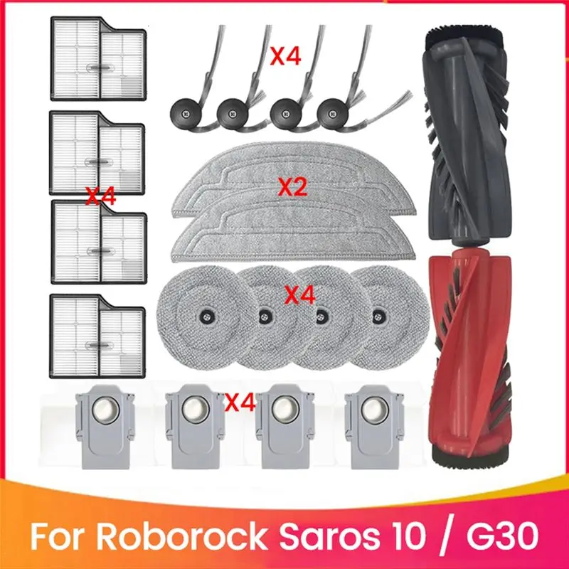 AS60-20PCS Replacement Parts For Roborock Saros 10/G30 Vacuum Cleaner Dual Main Brush Mop Pad HEPA Filter Dust Bag Side Brushgs