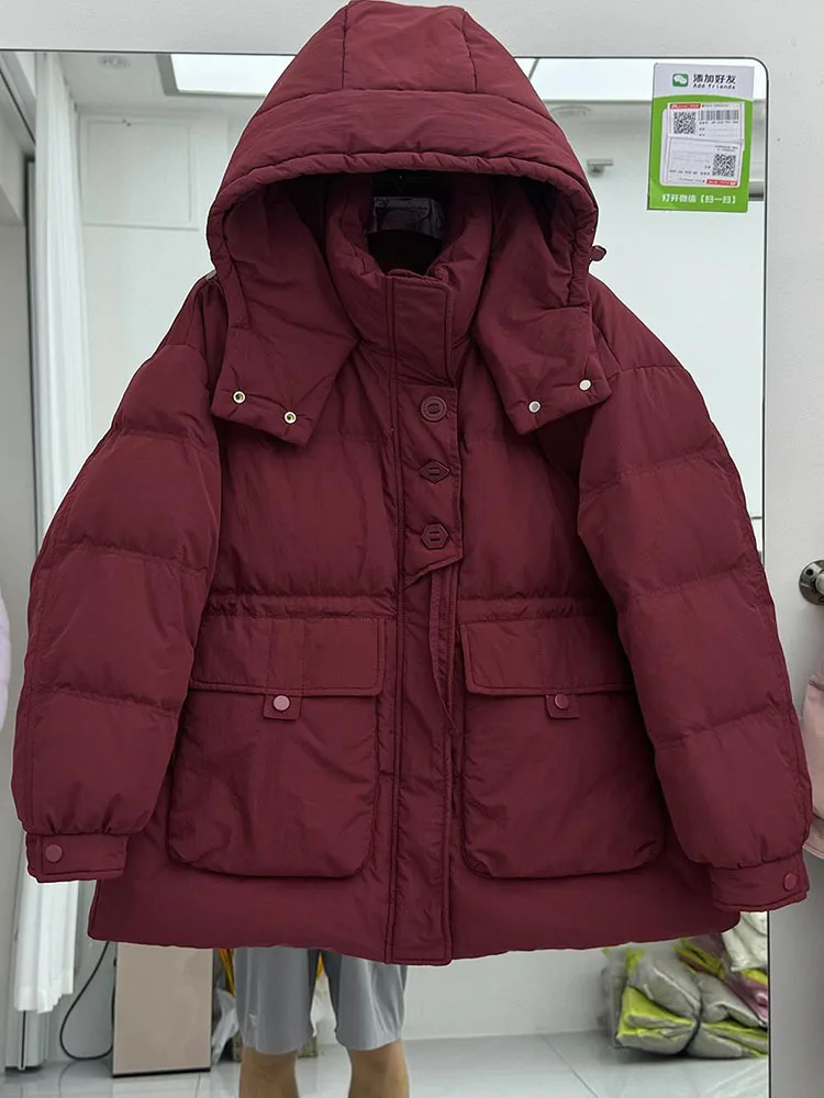 2024 New Women Down Coat Winter Jacket Female Mid Length Version Parkas Loose Thick Outwear Hooded Versatile Overcoat