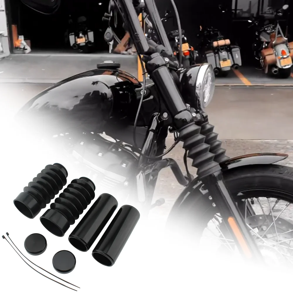 

Motorcycle Upper/Lower Fork Boots Slider Shock Absorber Cover Black For Harley Street Bob Low Rider 18-24