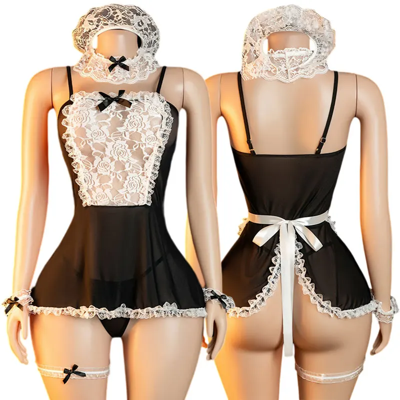 Maid Games Sex Shop Bdsm Sexy Crotchless Lingerie Cosplay Uniform French Apron T Panties Sex Toys Women Extreme Sexual Costumes