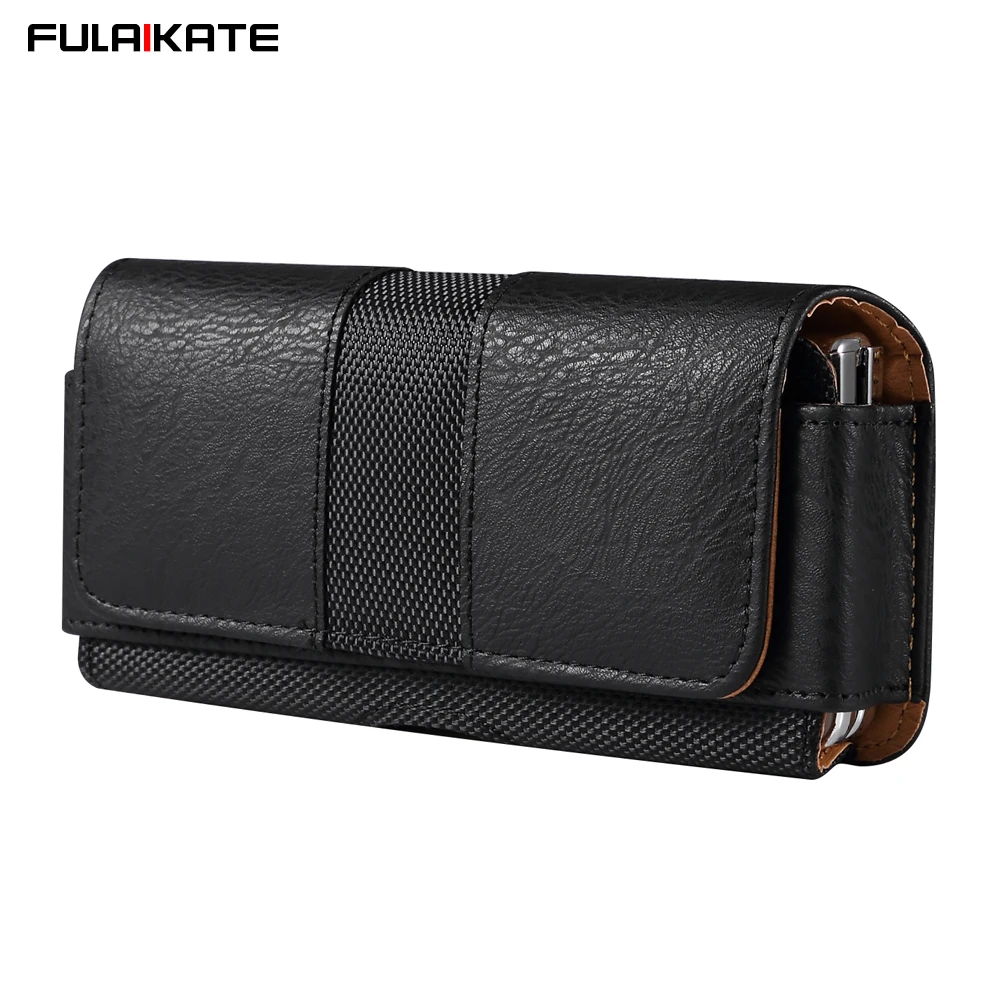 FULAIKATE Durable Waist Pouch for Samsung Z Fold5 Horizontal Premium Cowhide Texture Bag for ZFold4 Holster for Huawei Mate X3