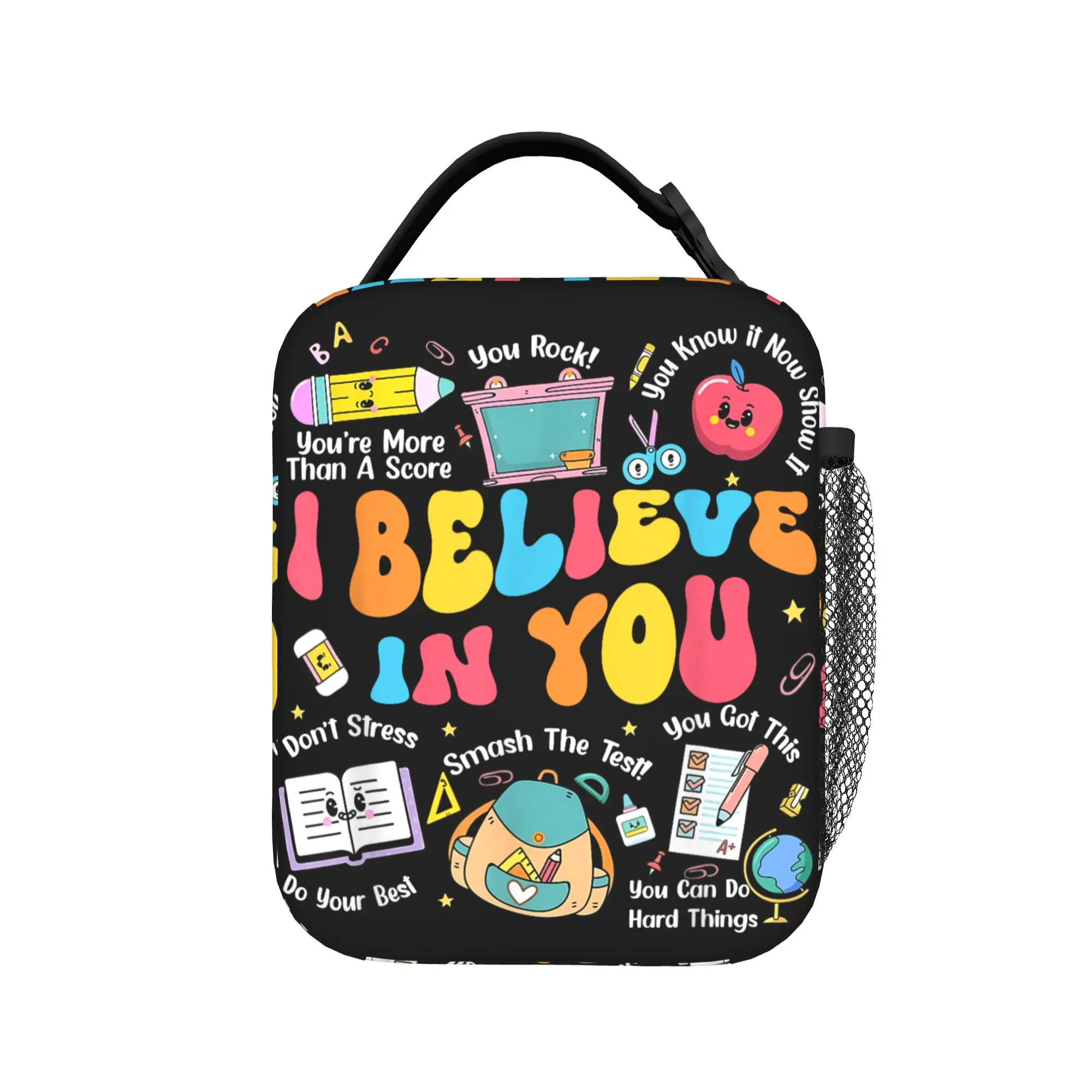 Groovy Test Day Teacher I Believe in You Shirt Testing Day Lunch Bag  Convenient Lunch Box Women Cooler Bag Thermal Lunch Bags