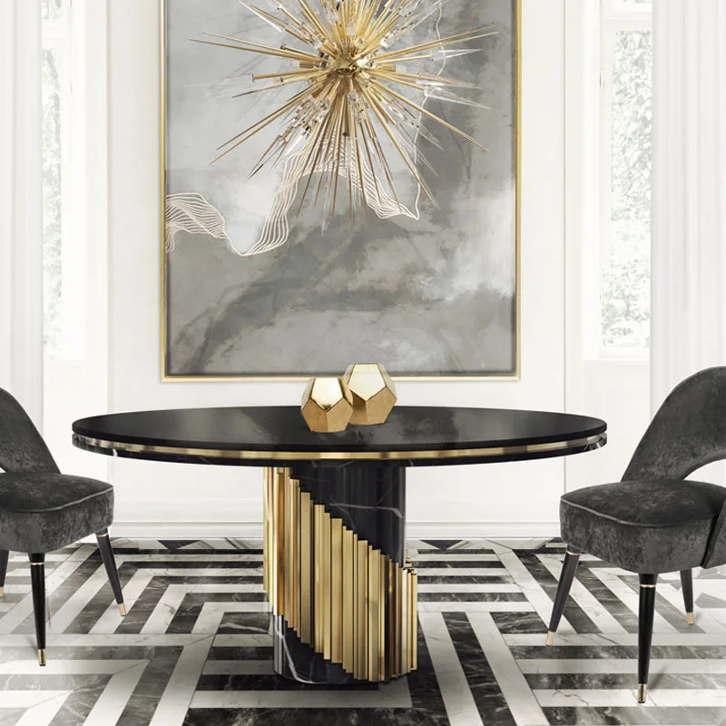 Dining table natural marble Nordic postmodern creative design stainless steel large round table restaurant furniture sample cust
