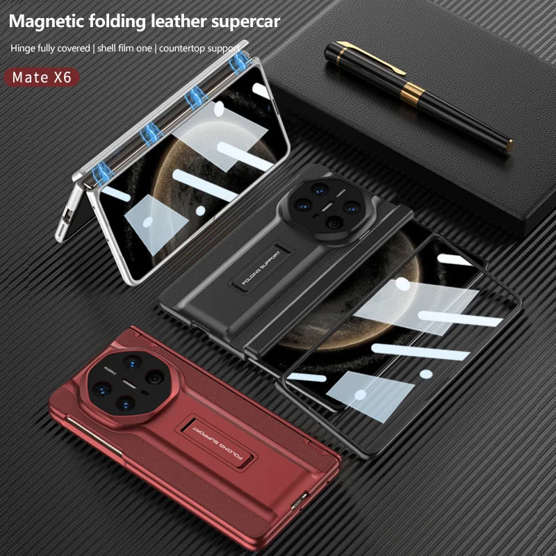 

Luxury Magnetic Folding Hinge Leather Protective Case For Huawei Mate X6 MateX6 5G With Tempered Glass
