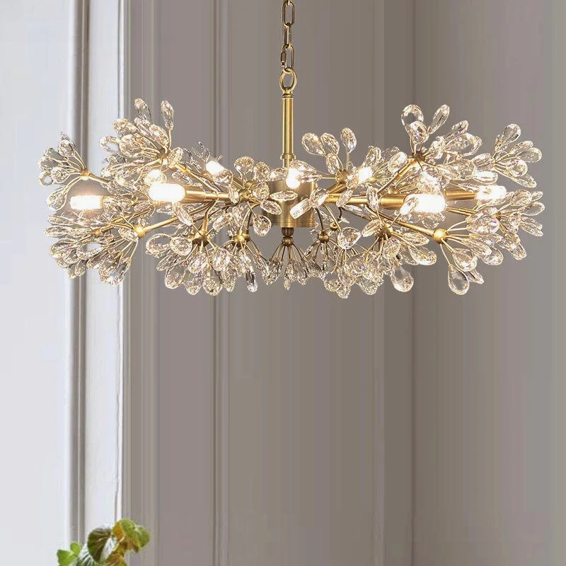 Luxury French Crystal Flower Pendant Ceiling Light Romantic Living Room Dining Room Bedroom Lustre Low Floor Fast Delivery