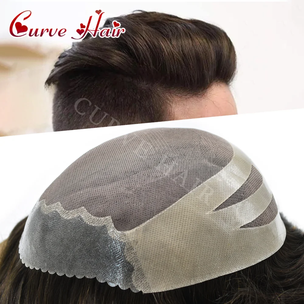 Toupee for Men Scallop Front PU Hair Prosthesis for Man Fine Mono Center with NPU Hair System for Man Human Hair System for Man