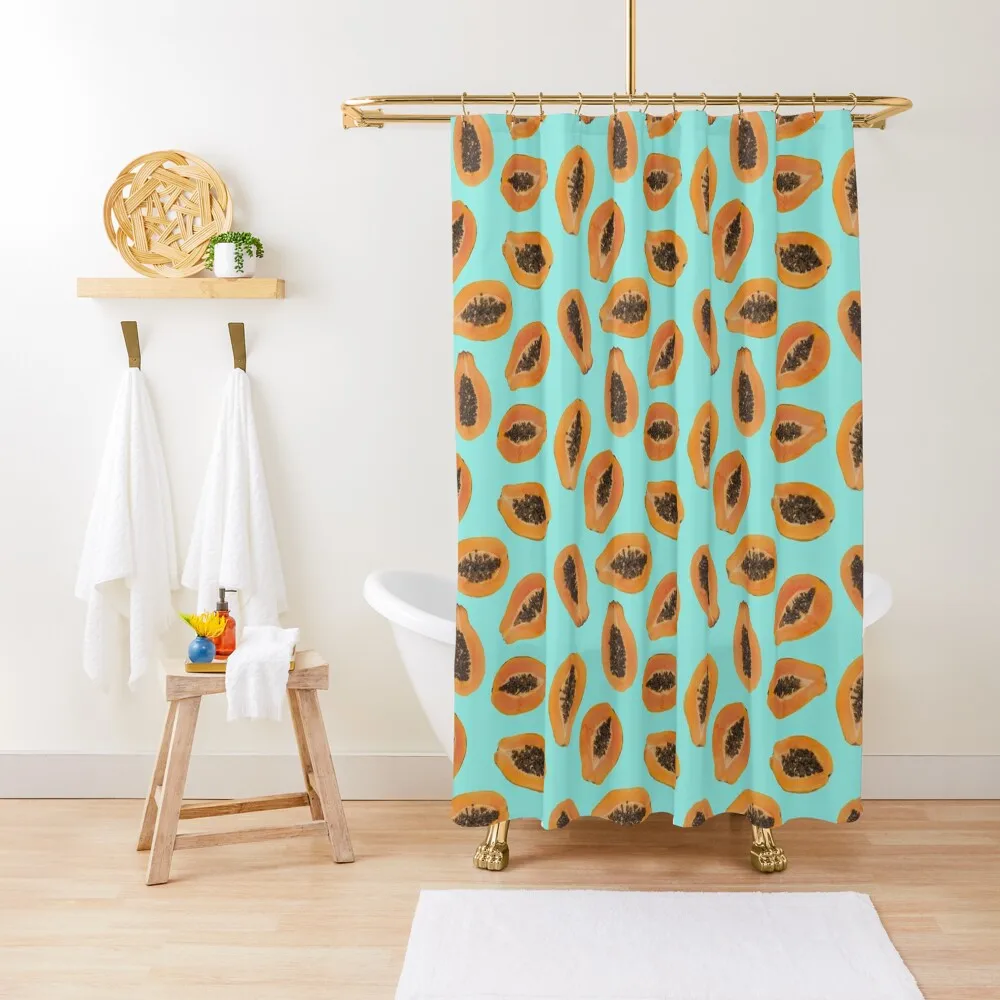 

Papaya Heaven in Teal Shower Curtain Shower For Bathroom Set Luxury Bathroom Bathroom Box Waterproof Fabric Curtain