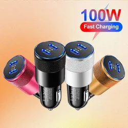 Total 100W Car Charger Fast Charging 2 PD Ports Adapter for IPhone Samsung Xiaomi Quick Charging Chargers